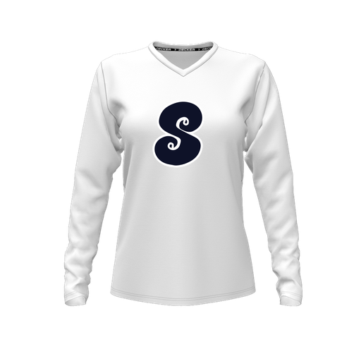 [FTLVCFWH-FYXS-LOGO1] Decker Comfort T-Shirt (Female Youth XS, White, V Neck, Logo 1, Long Sleeve)