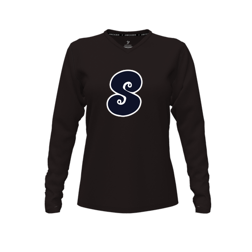 [FTLVPTBK-FYXS-LOGO1] Decker Performance T-Shirt (Female Youth XS, Black, V Neck, Logo 1, Long Sleeve)